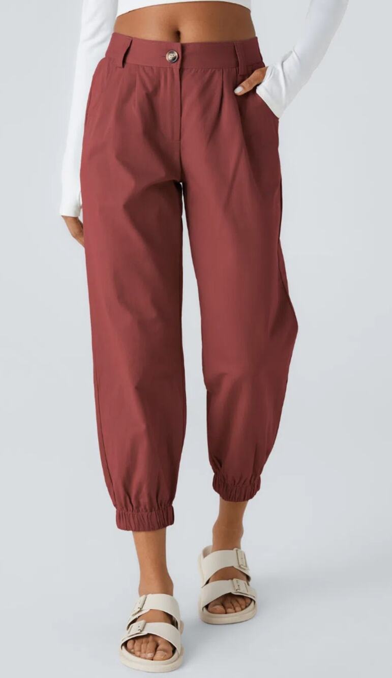 Halara Mid Rise Casual Jogger Pants with Pockets Russet Brown Red Maroon XL
